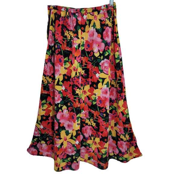 Melrose Studio Vintage Pink Black Floral Elastic Waist A-Line Maxi Skirt - Picture 3 of 11